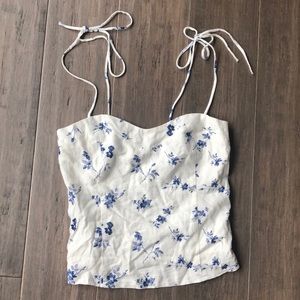 Abercrombie & Fitch Sweetheart Tie Strap Cami XXS Floral Blue & Off-White NWT